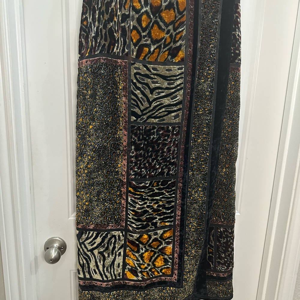 VTG Carole Little Wild Patterned  velvet burnout Maxi wrap Skirt size 12
